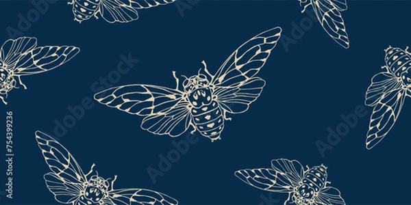 Fototapeta Cicada seamless pattern. Repeat flies textile design.