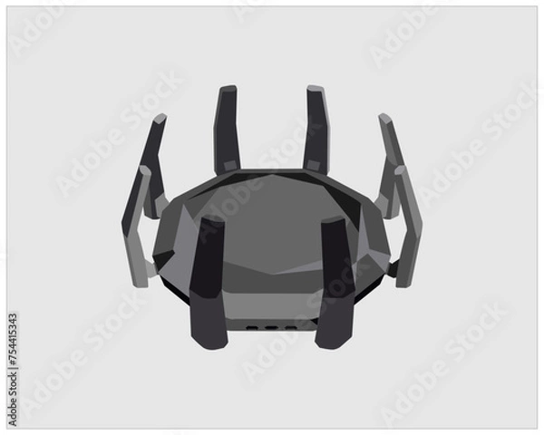 Fototapeta Realistic Wireless Router with the antenna. Signs on a separate layer. Wireless router isolated on grey background.