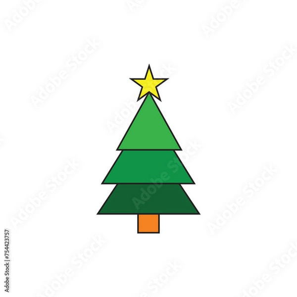 Fototapeta Christmas trees Colorful illustration in flat cartoon style, Editable vector stroke template