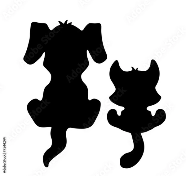 Fototapeta Little cat and dog silhouette