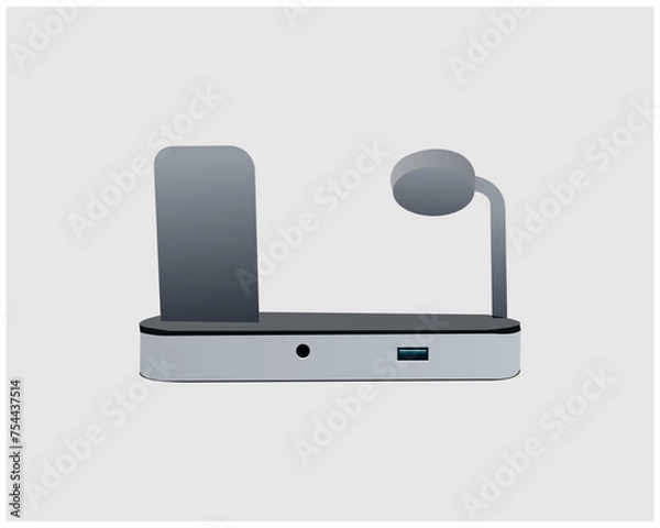 Obraz Wireless battery charger and smartphone or tablet - Vector illustration. Wireless charger infographics. Wireless charging technology concept on white background.