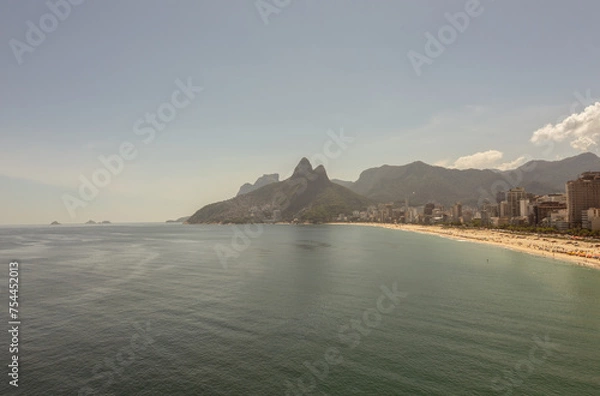Fototapeta Aerial shot of Ipanema and Leblon beach with Dois Irmaos in the backgroud.
