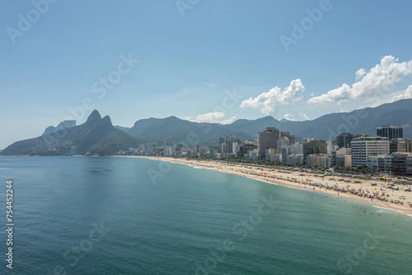 Fototapeta Drone, aerial view of Rio de Janeiro, Ipanema and Leblon beach during summer.