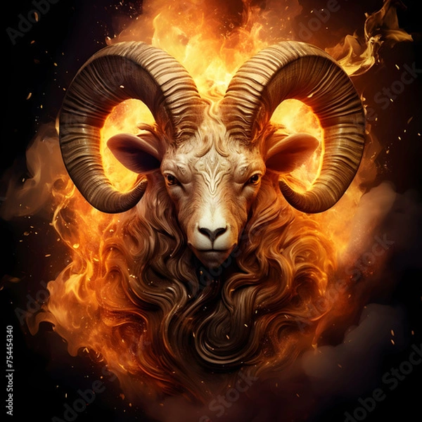 Obraz An aries zodiac sign surrounded byfire, generative ai