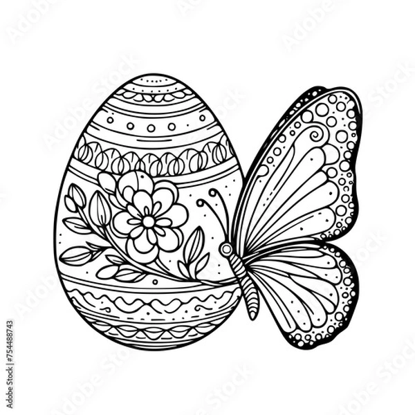 Obraz Easter egg coloring page with intricate patterns.