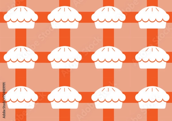 Fototapeta Baking and dessert in trendy geometric style - seamless pattern with icons related to bakery, cafe, cupcakes and logo design templates