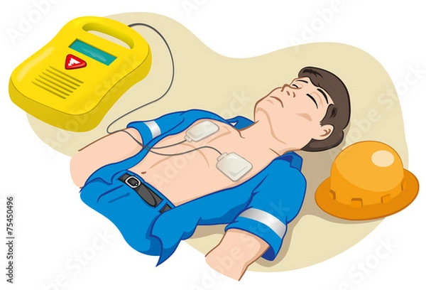 Fototapeta first aid employee with portable defibrillator