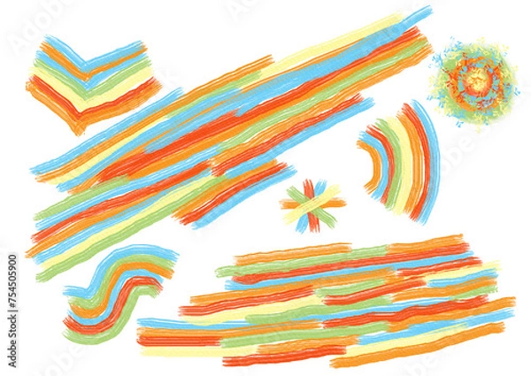 Fototapeta Hand painted with multicolored watercolor and acrylic stripes in grunge style on transparent background