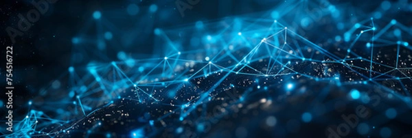 Obraz Cyberpunk Technical background abstraction UI UX modern trendy design. Place for text. Lines and dots. Template poster invitation banner email header. 3D Digital art. Horizontal. Generative Ai content