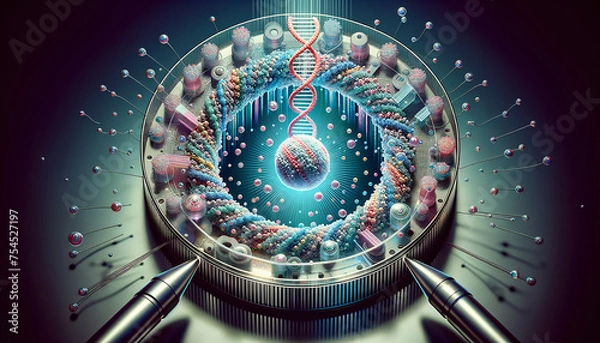 Obraz Nanopore sequencing device showcasing DNA strands in vibrant colors.