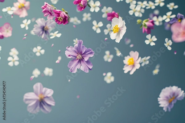 Obraz Floated in the air randomly spring various flowers with copy space.