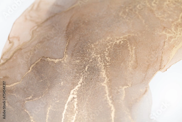 Fototapeta Luxury abstract fluid art alcohol ink technique: bronze, silver, metallic and gold color.