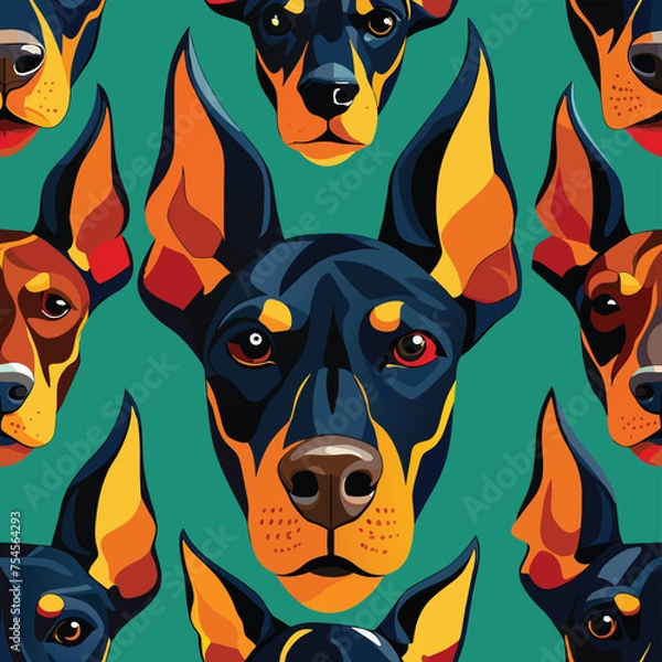 Obraz Vibrant Doberman Faces Seamless Pattern: A Modern Art Tribute to Pet Admiration