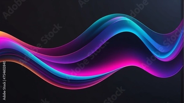 Obraz Holographic colorful gradient neon wave shape liquid on plain black background from Generative AI