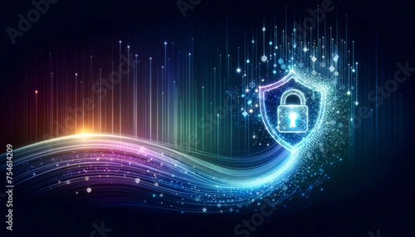 Obraz Cybersecurity assessment gracefully transforms with digital particles and serene patterns.