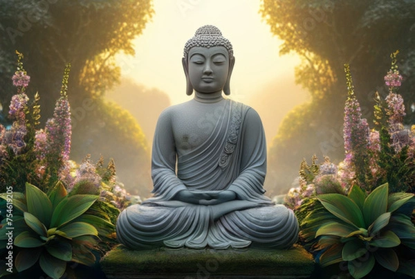 Obraz Buddha statue in the garden at sunset,Thailand.