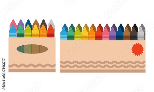 Fototapeta Pack of crayons illustration. Set of kids coloring crayons, flat vector style graphic.