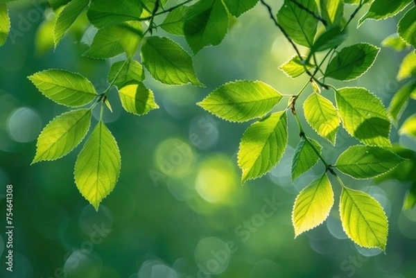 Fototapeta Vivacious spring foliage, awakening earth, myriad of greens, blossoming trees, warm sunlight, serene environment, crisp air, seasonal transformation, picturesque setting, high-end photography, fine ar