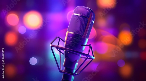 Obraz Sparkling microphone on background