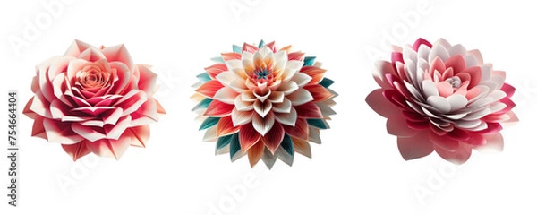 Fototapeta 3 paper flowers  isolate on transparent background