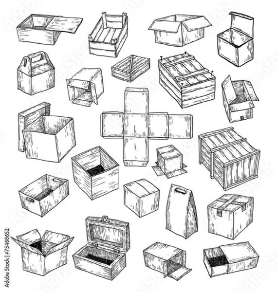 Obraz kolekcja pudełek, zestaw doodles. ilustracji wektorowych.