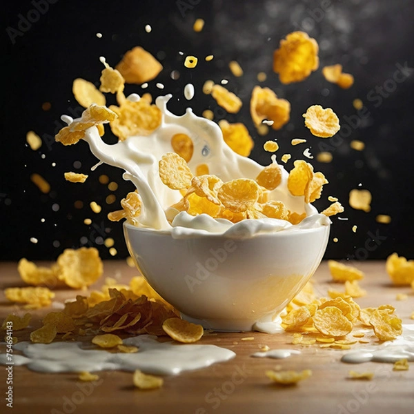 Fototapeta flakes falling into milk splash