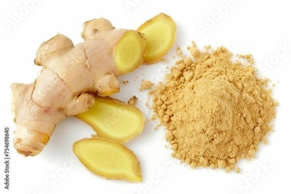Obraz Ginger root and powdered ginger isolated on a white background