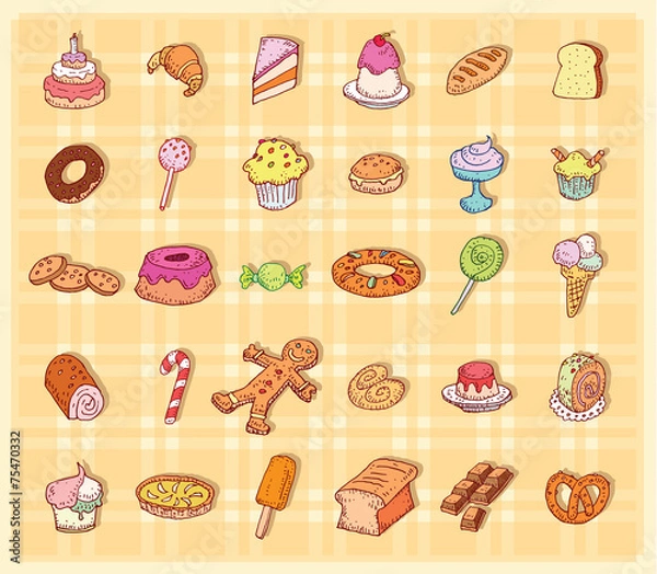 Obraz Sweets icons set, vector illustration.