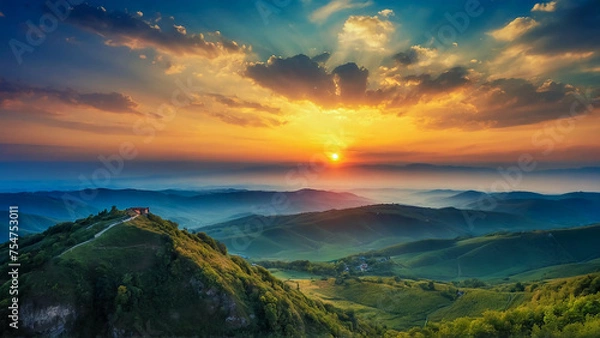 Obraz Sunset and mountains ฺbeautiful panoramic natural landscape