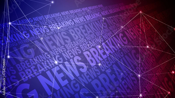 Fototapeta Connected lines breaking news text and world news background for modern digital media presentation