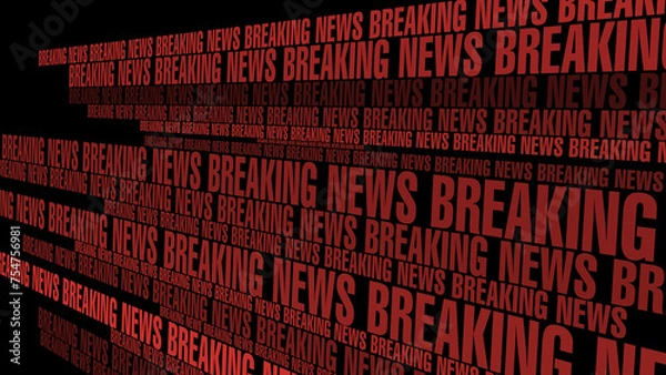 Obraz Breaking news text on black background with global report, world affair, and worldwide news inspiration for modern news media