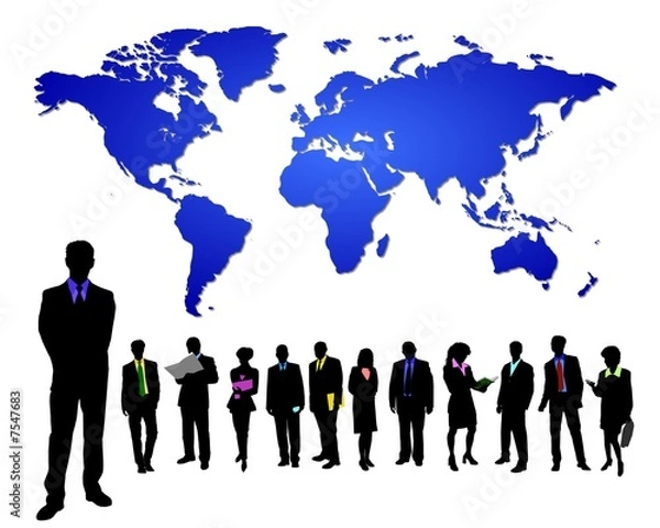 Obraz geschäftsleute vor weltkarte