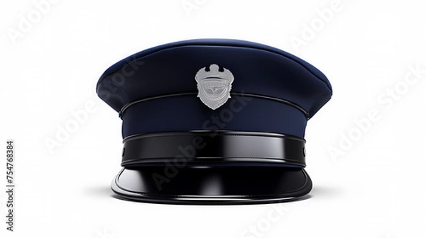 Obraz Police cap isolated on white background. 3d rendering. Computer digital drawing.