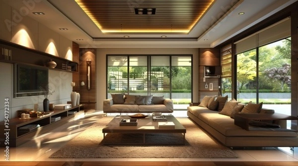 Obraz Shopping Mall Building Exterior view at night. 3d render, 3d building, home exterior, mosque, shool, image AI, footbol stadion.