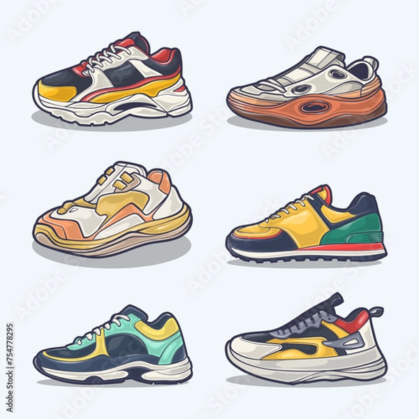 Obraz Set of shoe icon cartoon, Vector Concept Flat design. Vector illustration Sneakers in flat style. vector sneaker shoes side view.