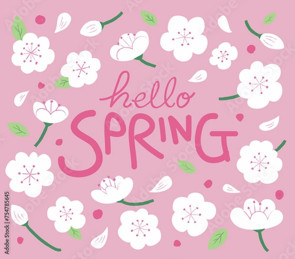Fototapeta Hello spring illustration with spring flower hand drawing design