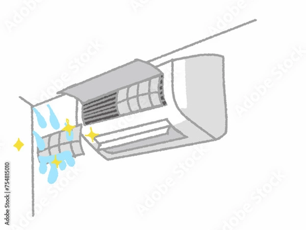 Fototapeta エアコンのフィルターが汚れていて、水で洗っているエアコン