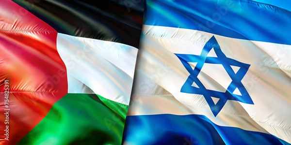 Fototapeta Israel vs Palestine Flags, Navigating the Geopolitical Strife between Israel and Palestine