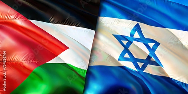 Fototapeta Israel vs Palestine Flags, Navigating the Geopolitical Strife between Israel and Palestine