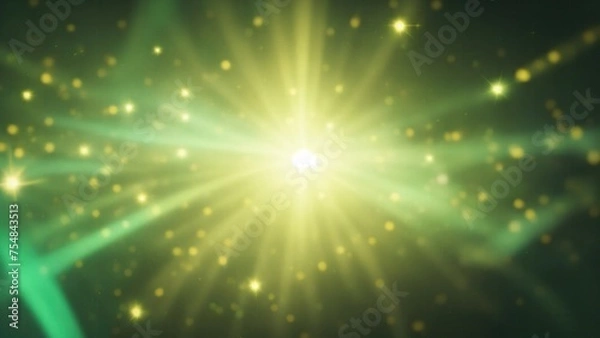 Fototapeta Cyan light burst, abstract beautiful rays of lights on a  dark Green background with the color of yellow, golden sparkling backdrop, and blur bokeh