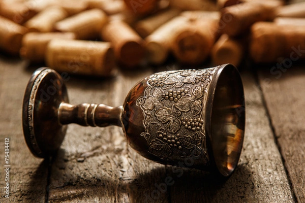 Obraz Medieval goblet and wine corks