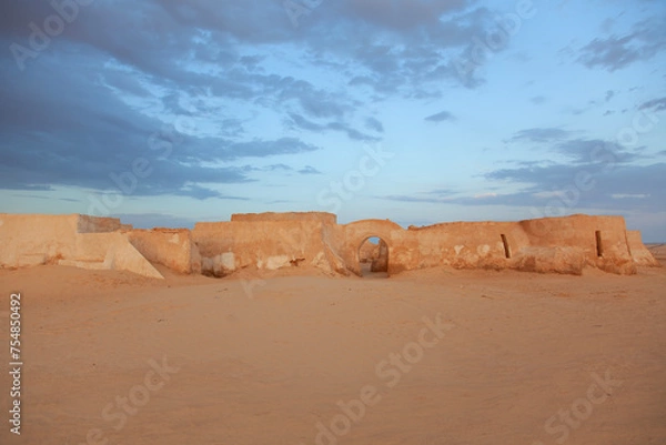Fototapeta Set for the Star Wars movie still stands in the Tunisian desert