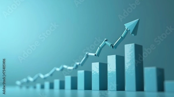 Fototapeta The 3d growth business graph on success financial represents profit and revenue growth, accompanied by a hovering arrow indicating positive market trends