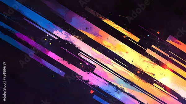 Obraz 黒背景にカラフルでビビッドな斜めラインの水彩イラスト