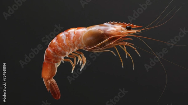 Fototapeta A detailed rendition of a prawn against a dark background, showcasing its anatomy.
