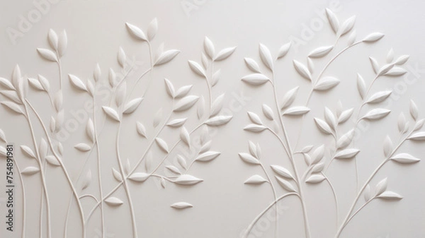 Fototapeta White leaves on a white background. Minimal style. Flat lay.