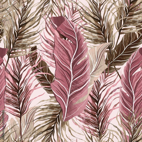Obraz Bezszwowy wzór botaniczny. Różne zioła i kwiaty, rysowane ręcznie. Vintage ilustracji wektorowych kwiatów. Kolorowy baner. Pomysł na tapety i tekstylia. Rysunek liniowy. Styl rustykalny.