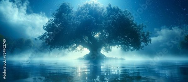 Fototapeta a tree in the center of the pic, in night