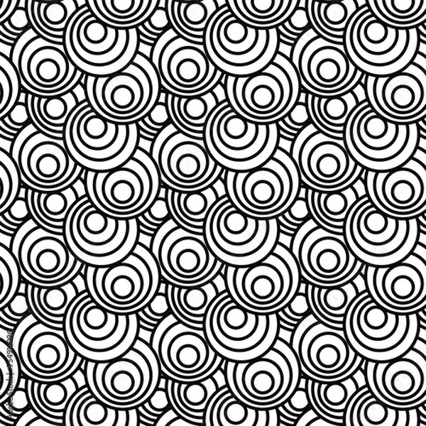 Fototapeta Black and white circles seamless pattern, vector background.