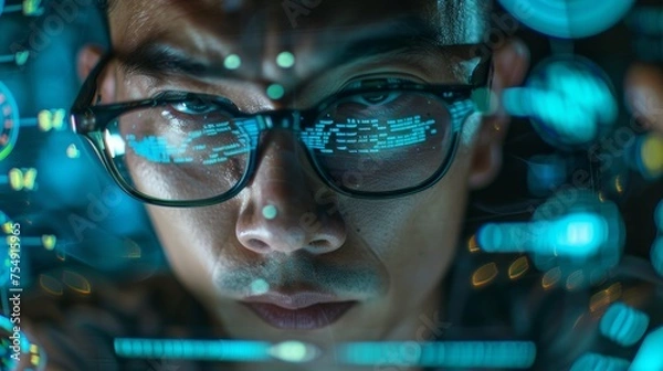 Obraz Man Wearing Glasses Looking at Computer Screen